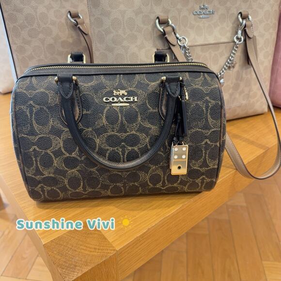NWT Coach Rowan Satchel Bag Loved Signature Canvas With Charms CDY16 Gold/Brown